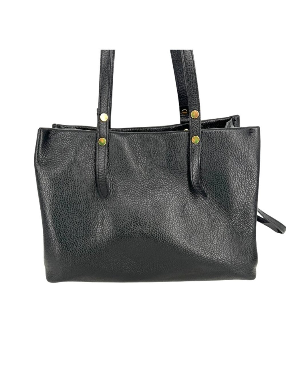 Vera Pelle Black Pebbled Leather Tote Bag Gold Stud Accents Minimalist Everyday